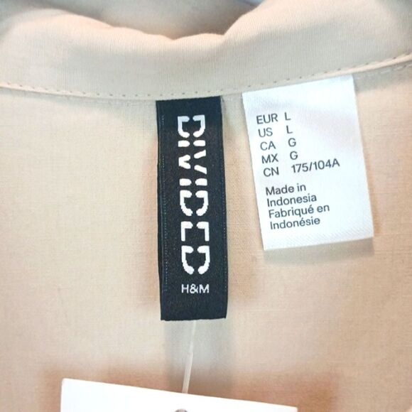 Womens oversized long-sleeve drop shoulders button-down beige shirt sz L Casual - Picture 5 of 7